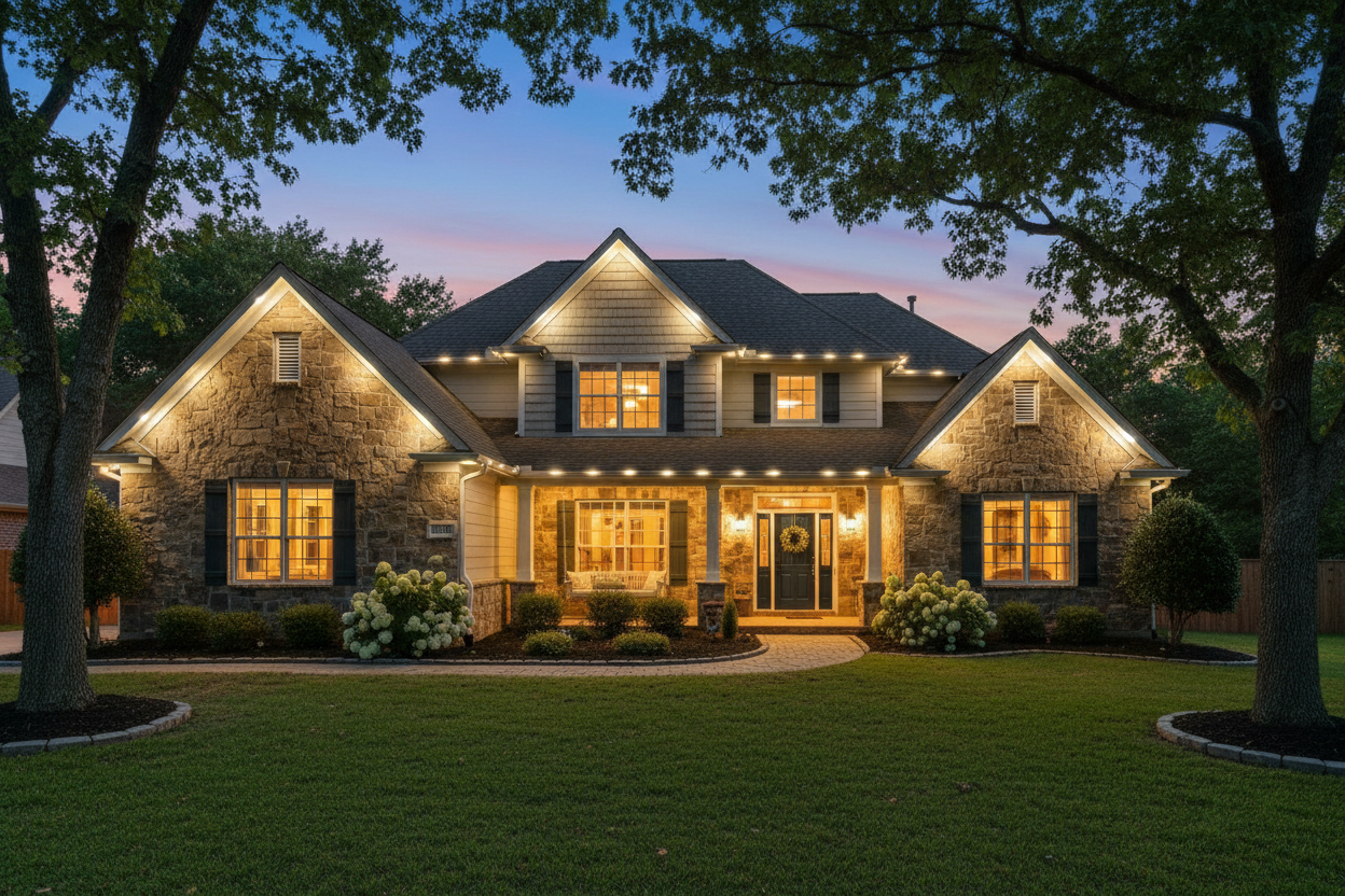 Family-friendly house with permanent white roofline and peak lights